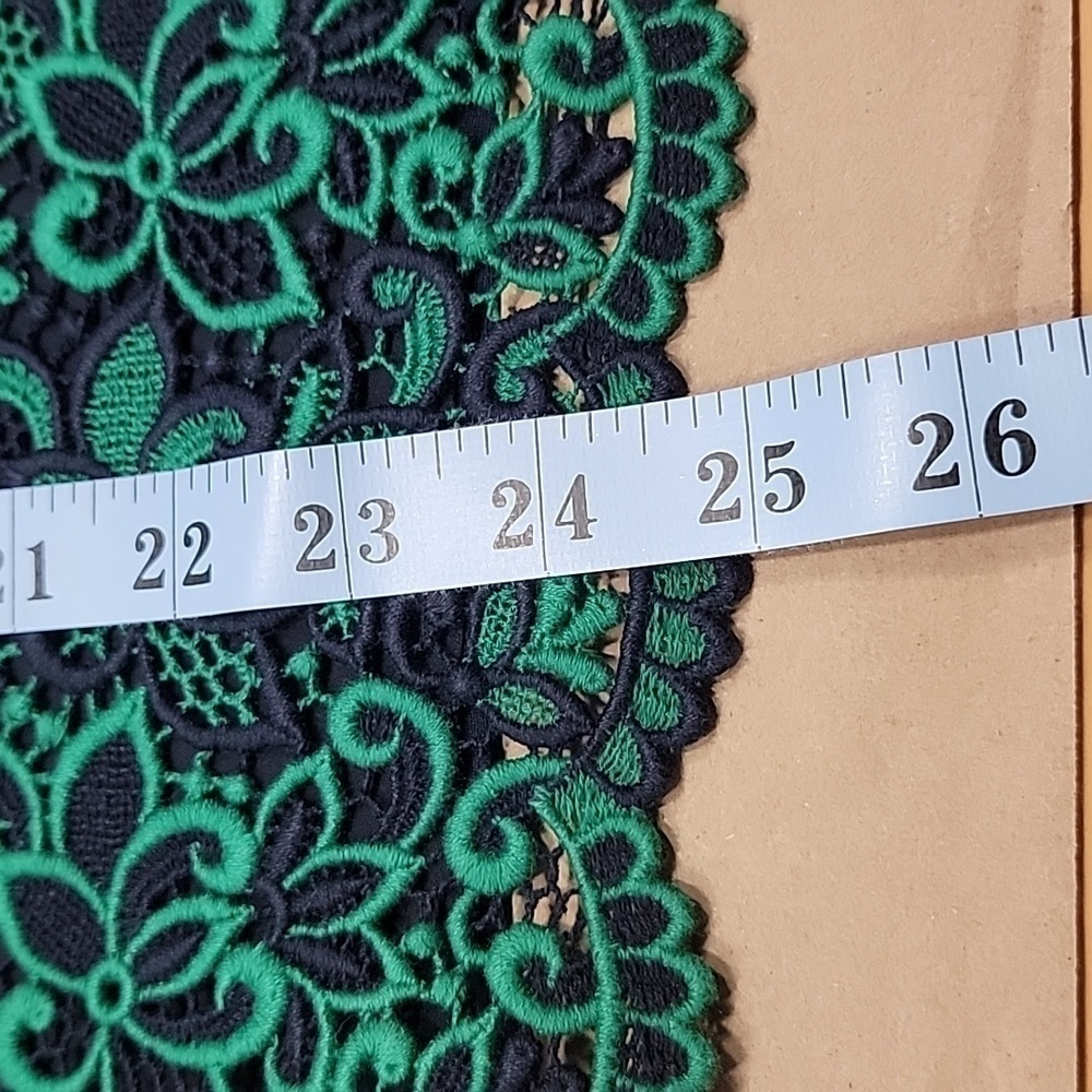 J. Crew Collection, Navy with Green Embroidered Lace Top, Silk Sleeves, Size 8 - Picture 11 of 14